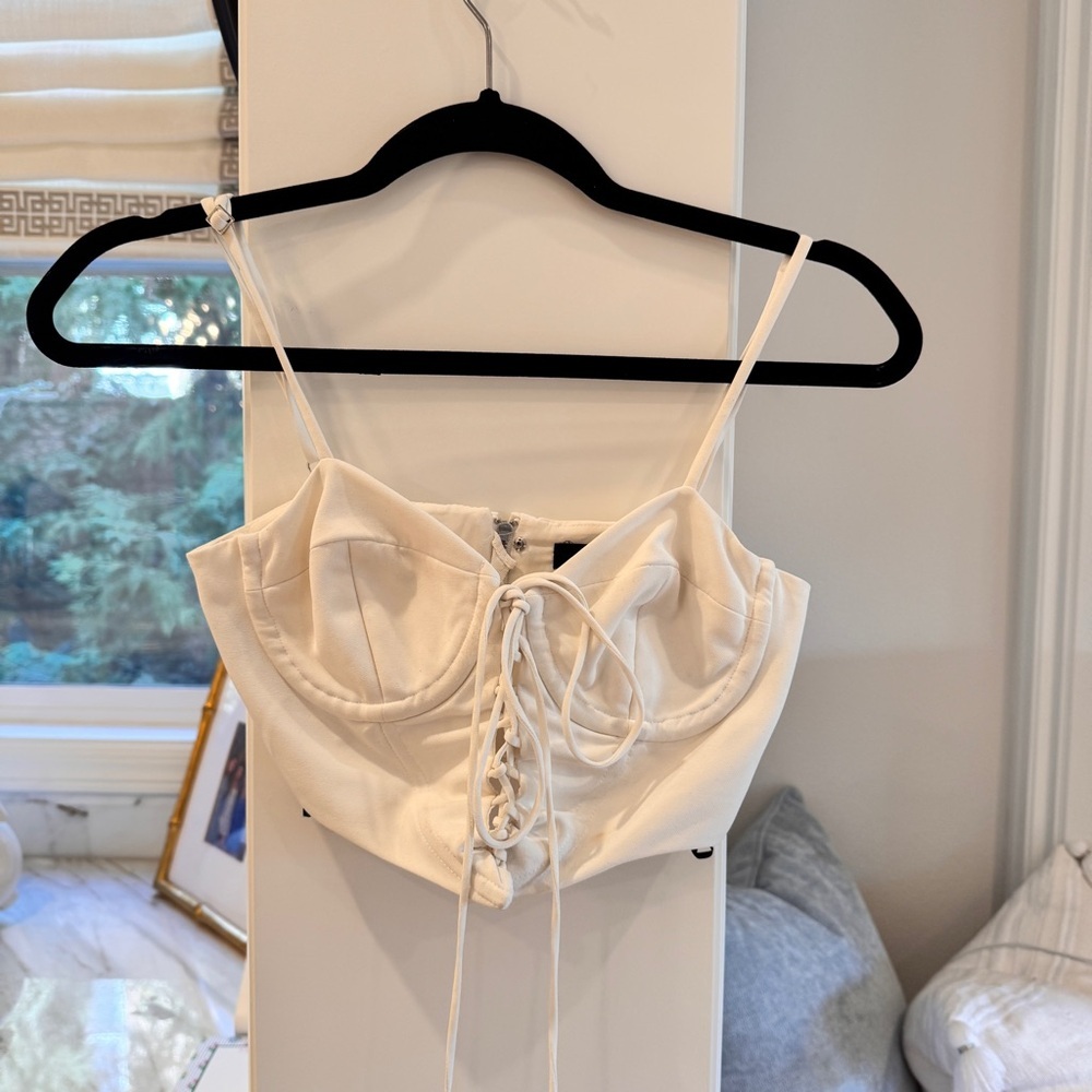 NBD Lace-Up White Bustier Crop Top